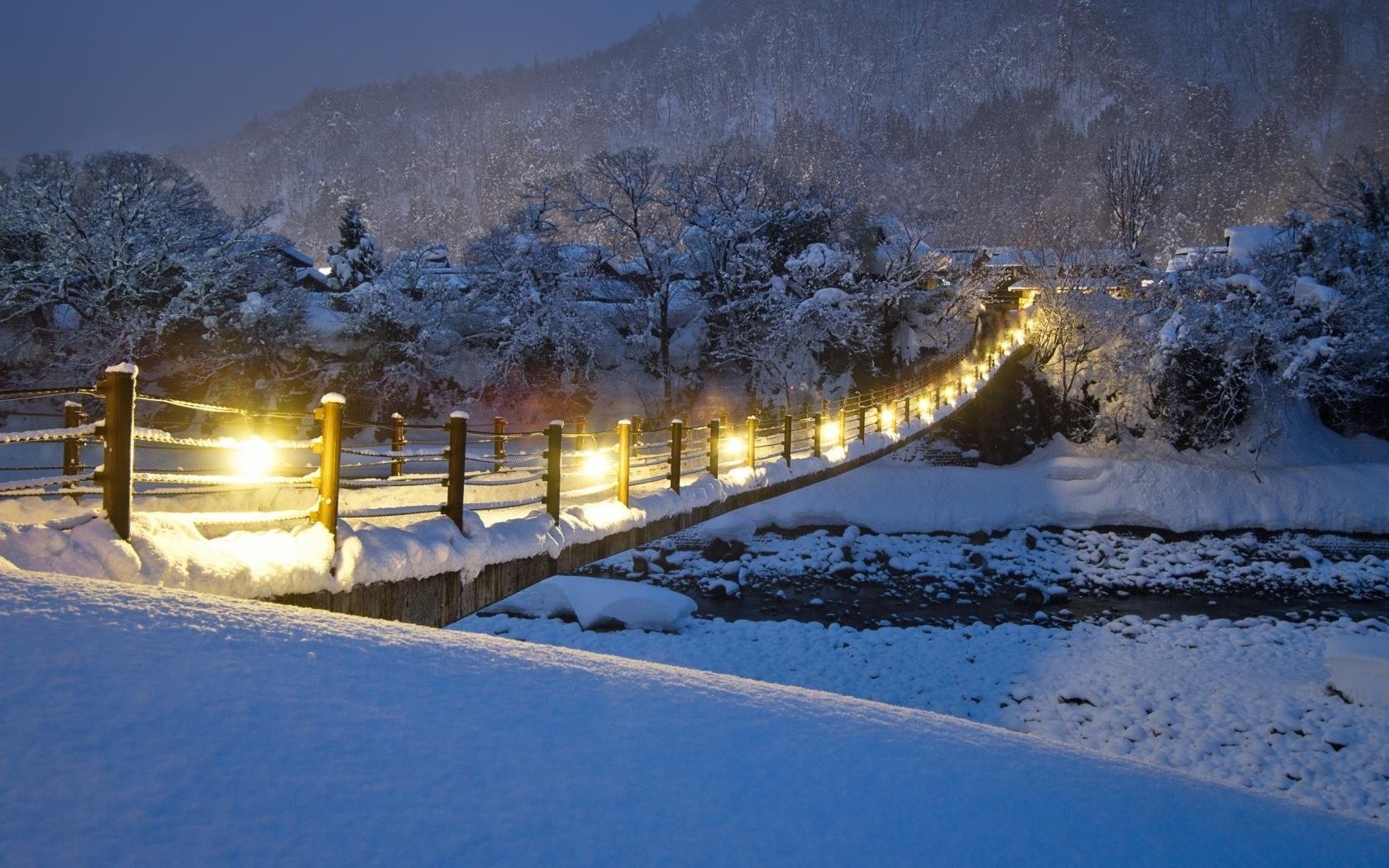 noche río puente invierno