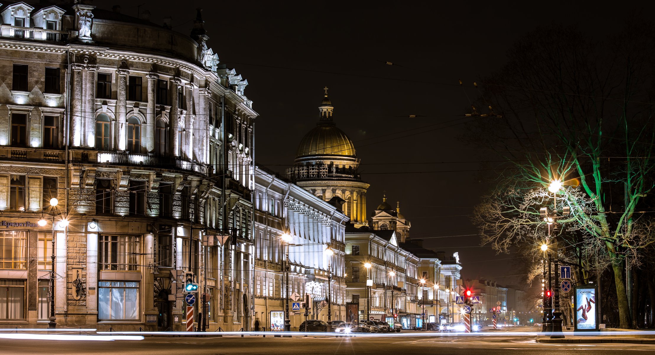 san petersburgo peter rusia noche luces linternas carretera calle