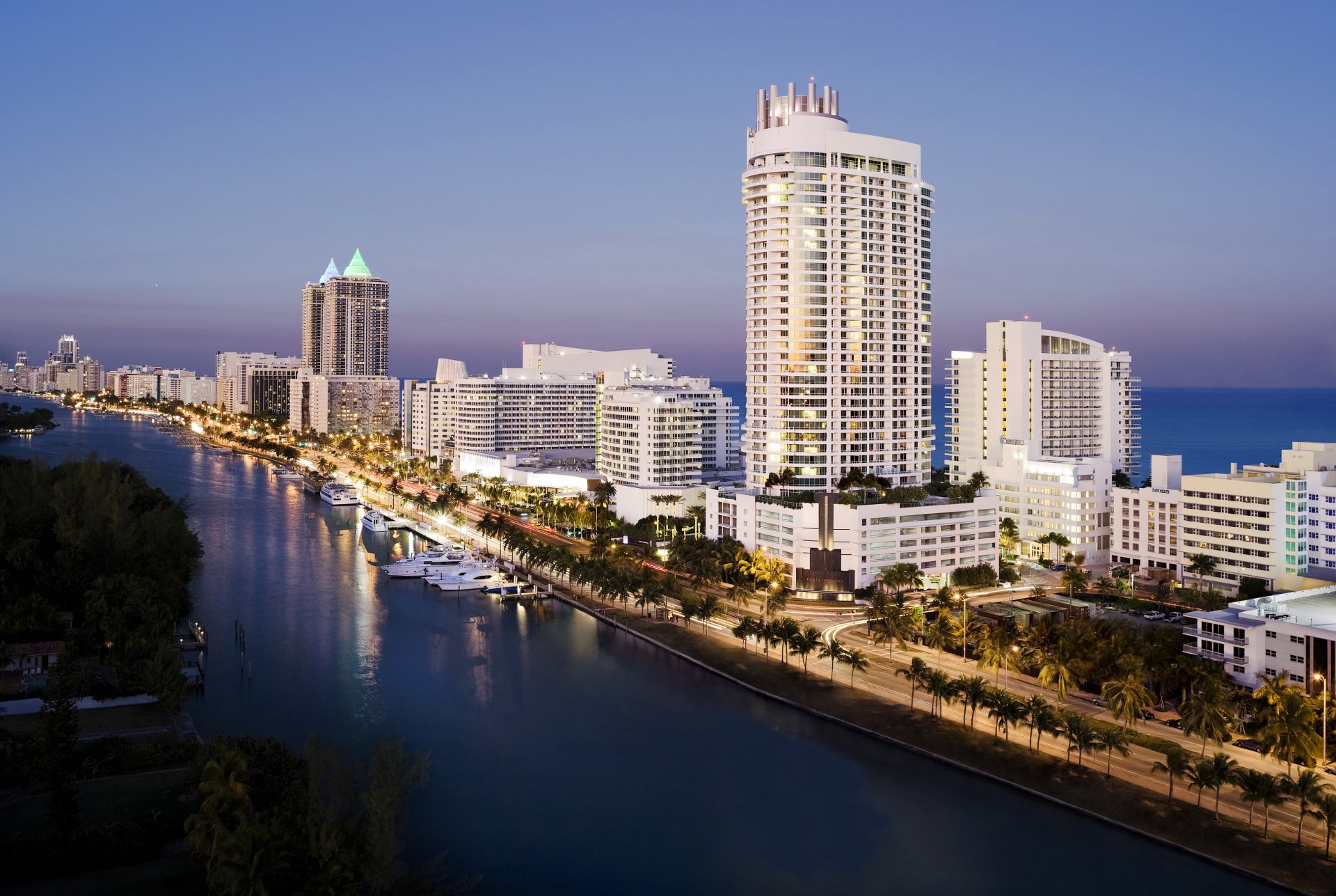 usa miami coast united states house hotels yacht sea palm road evening