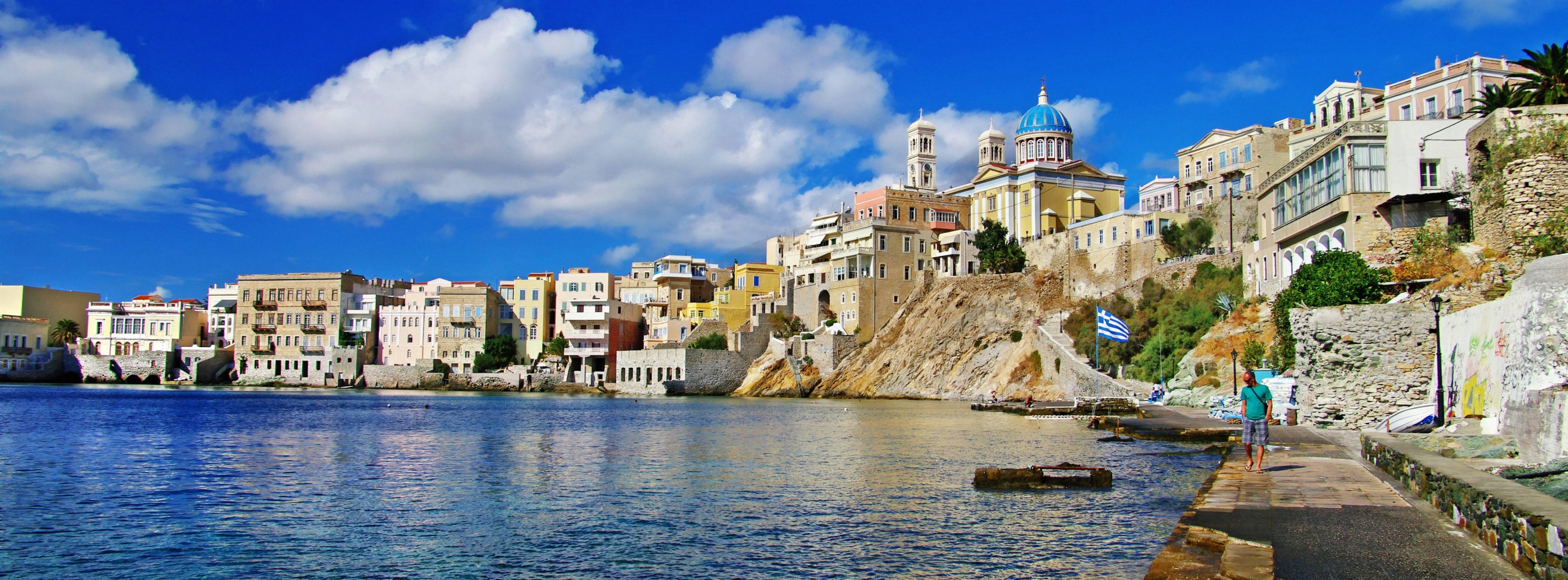 mar costa ciudad grecia panorama cielo nubes