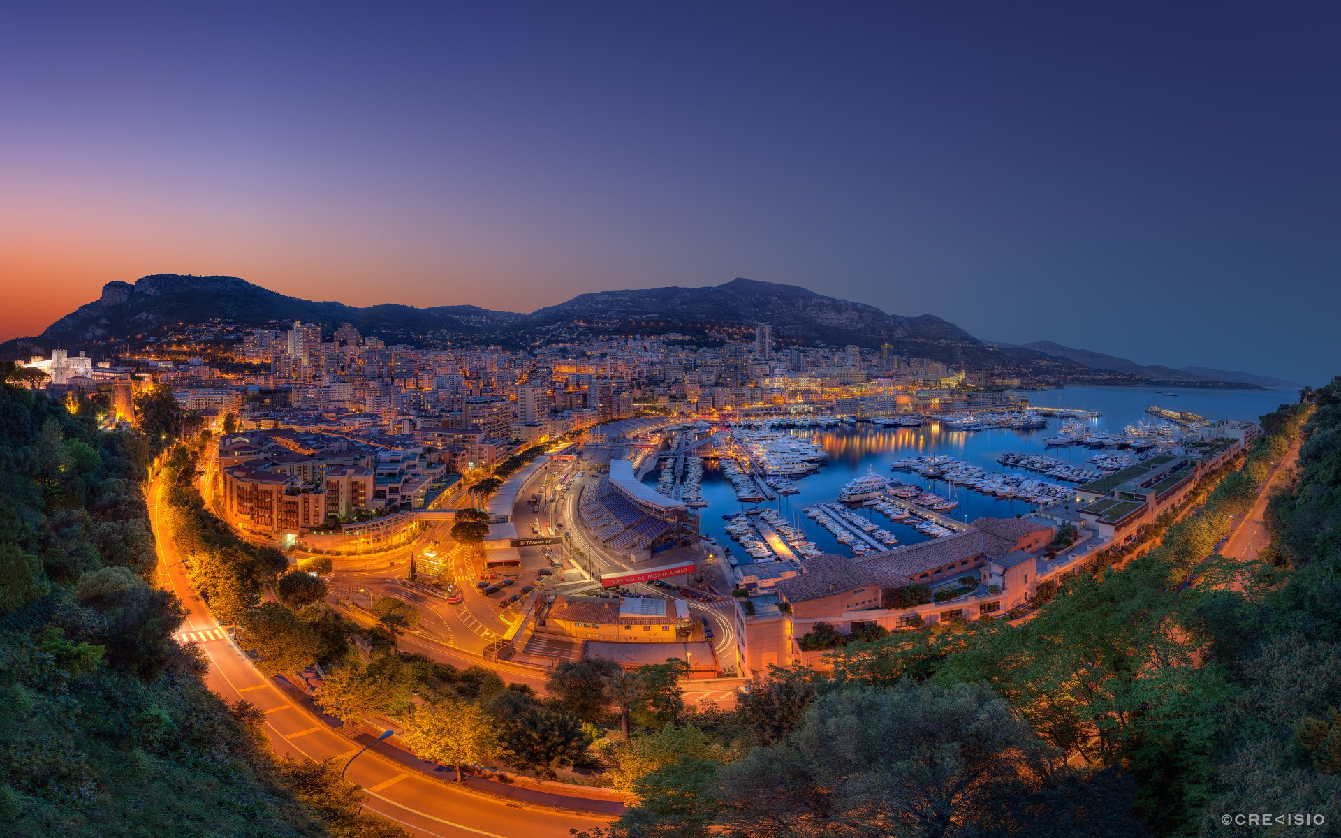 monte carlo fieber hafen von hercule fürstentum monaco stadt bucht abend lichter berge