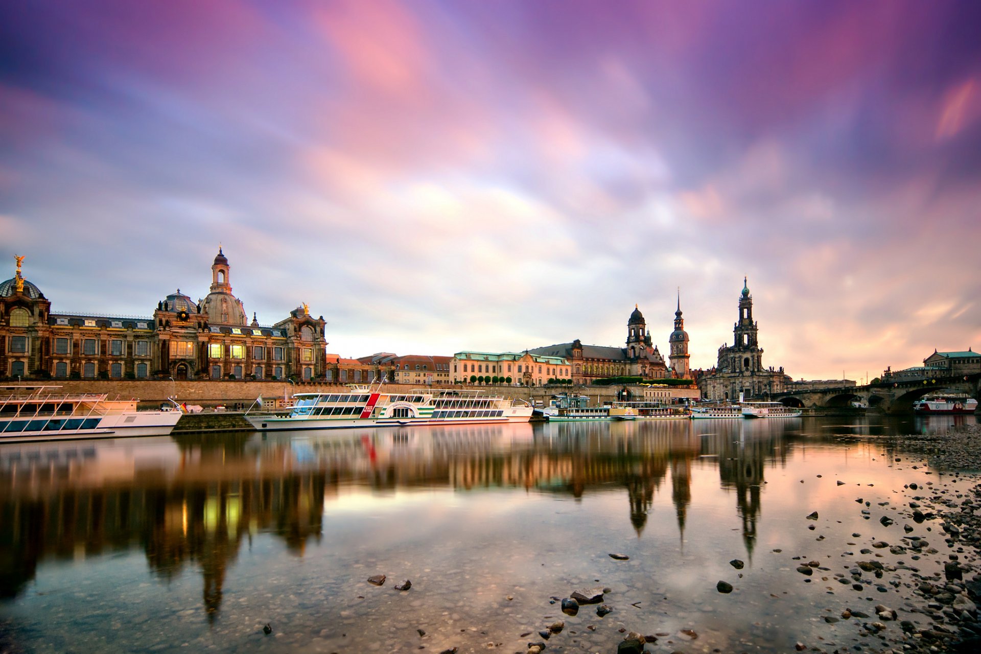 dresden germany morning city buildings marina boats elbe river