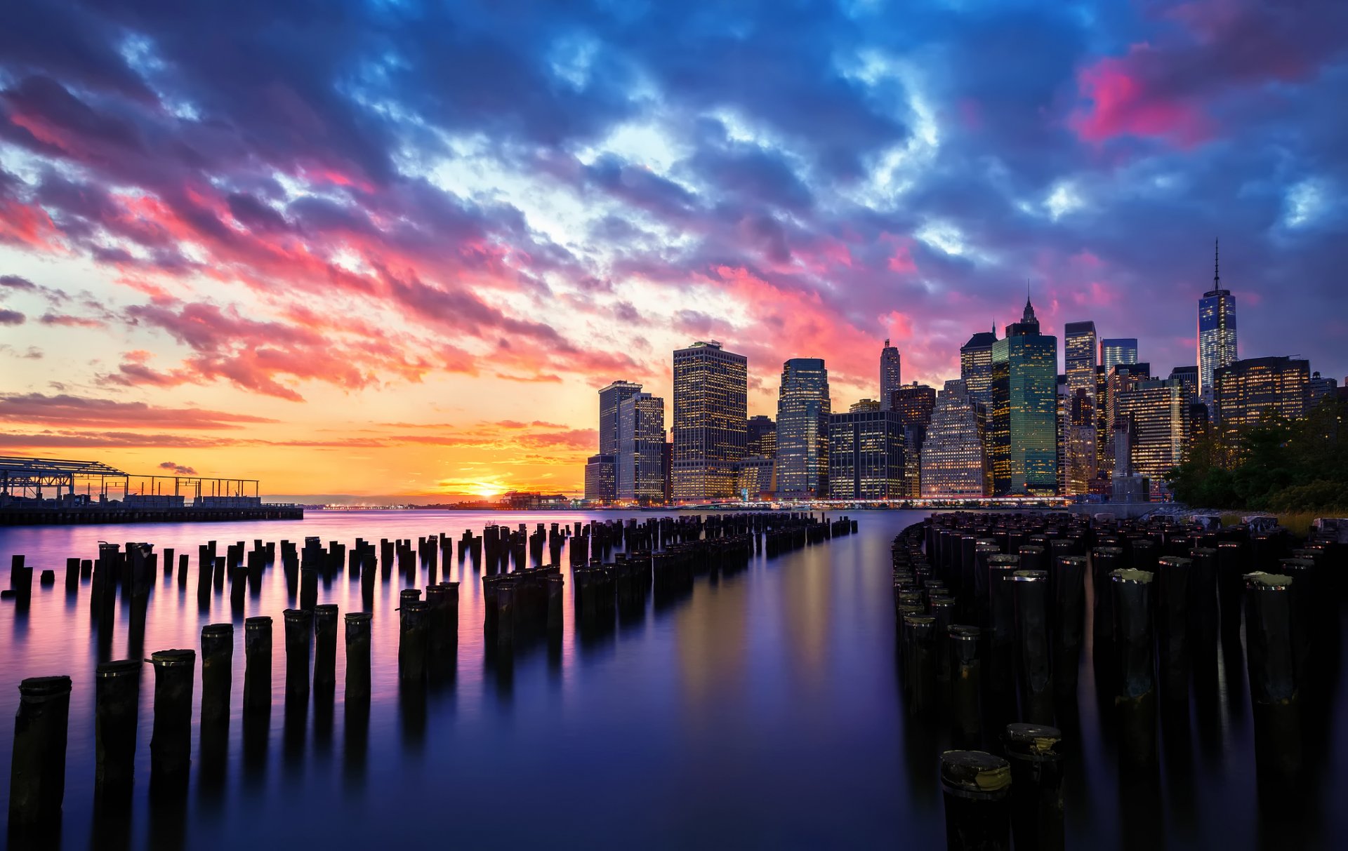 nueva york ciudad puesta de sol noche