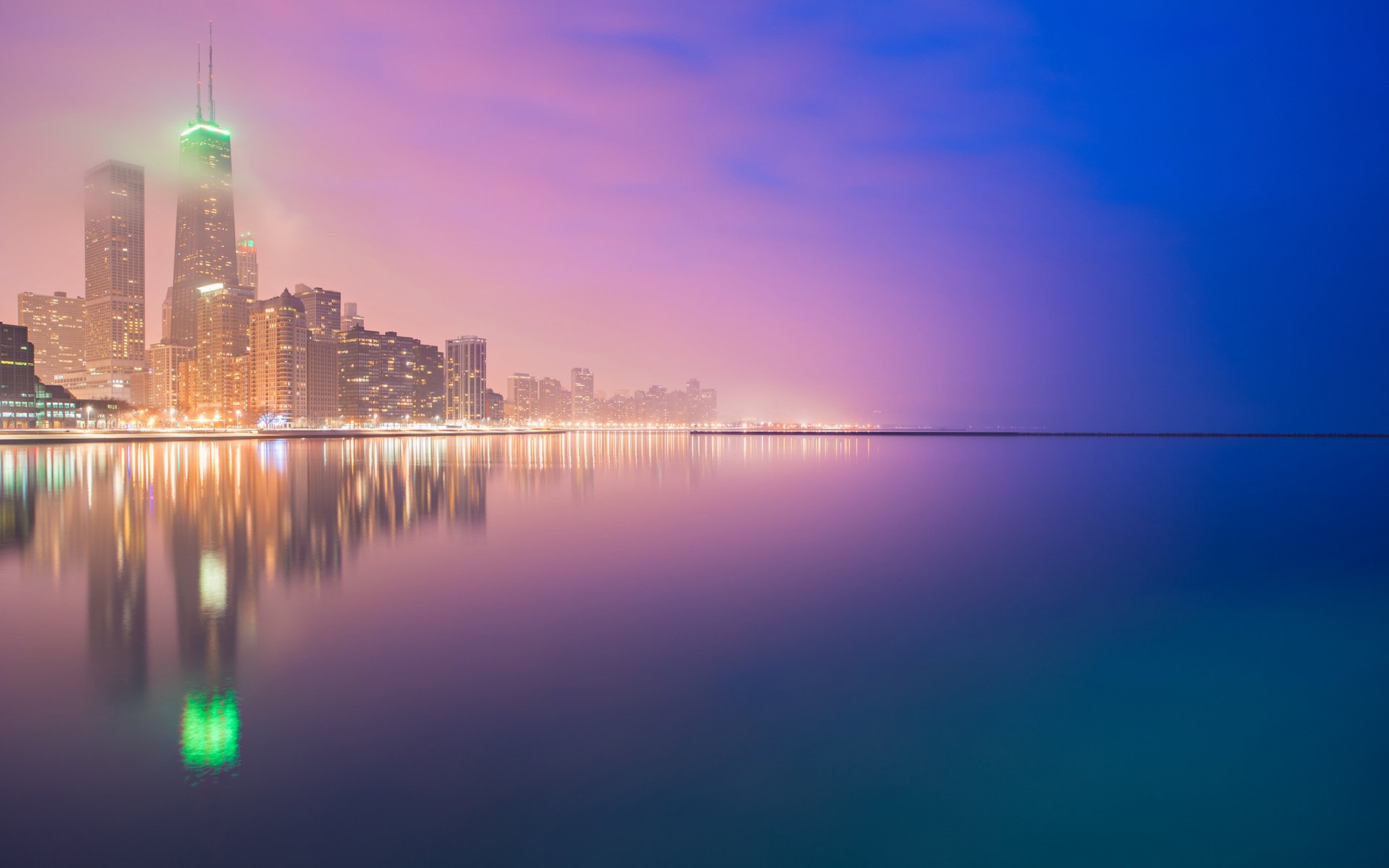 chicago grattacieli lago luci notturne città luci esposizione