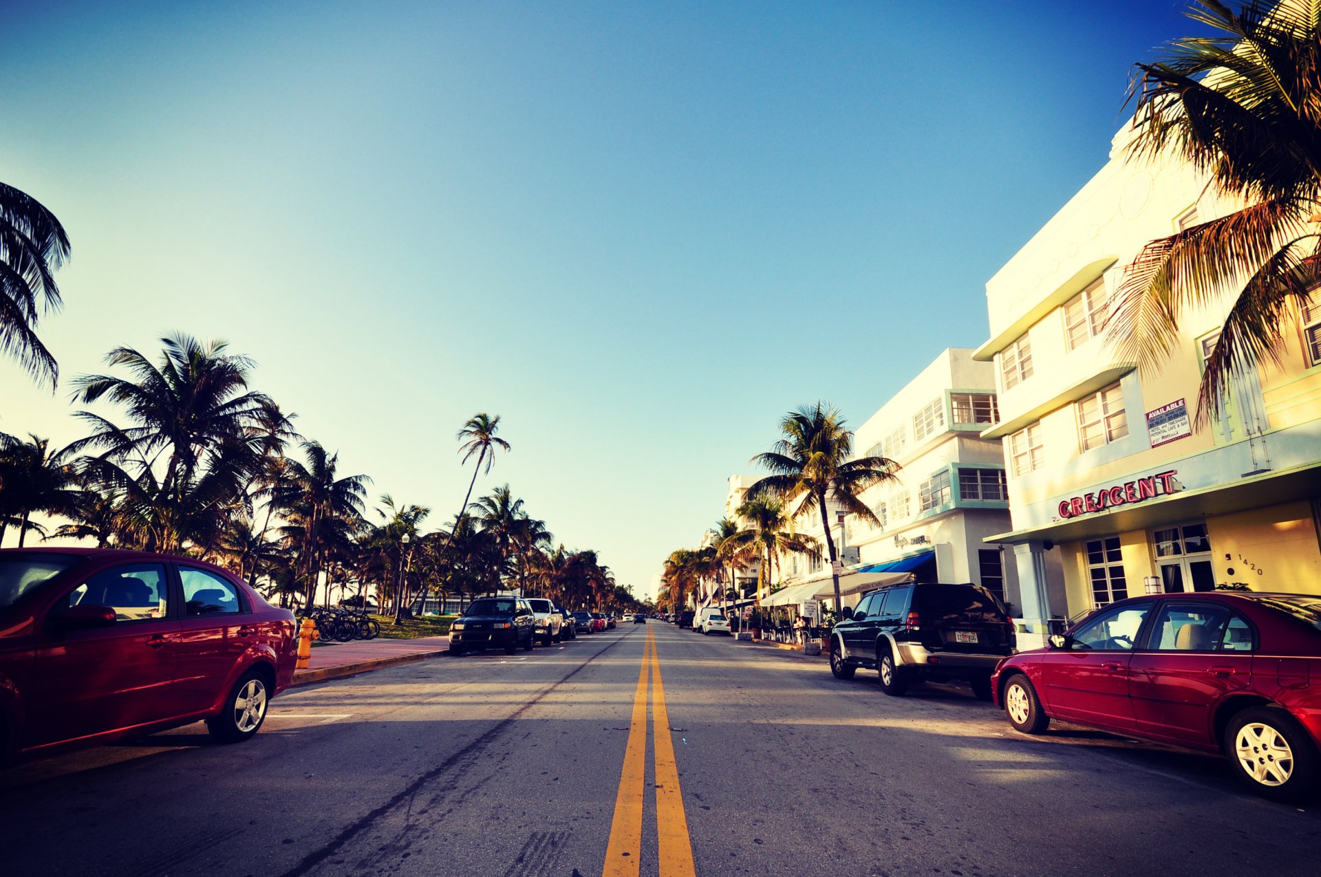 miami florida south beach himmel straße auto straße palmen hotels vize-stadt