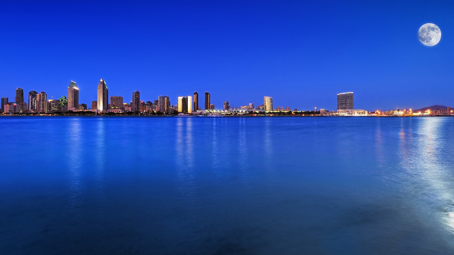 san diego stati uniti città notte luna cielo blu baia paesaggio