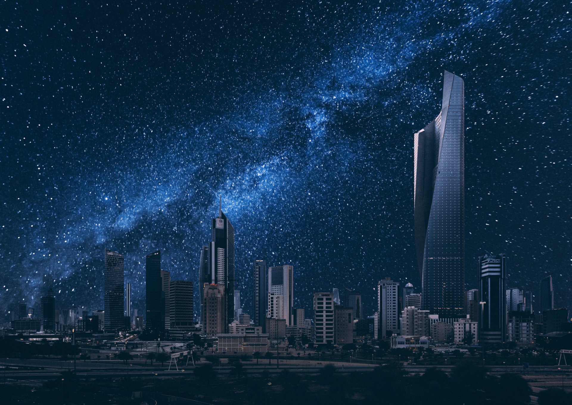 kuwait sternenhimmel nachtstadt gebäude