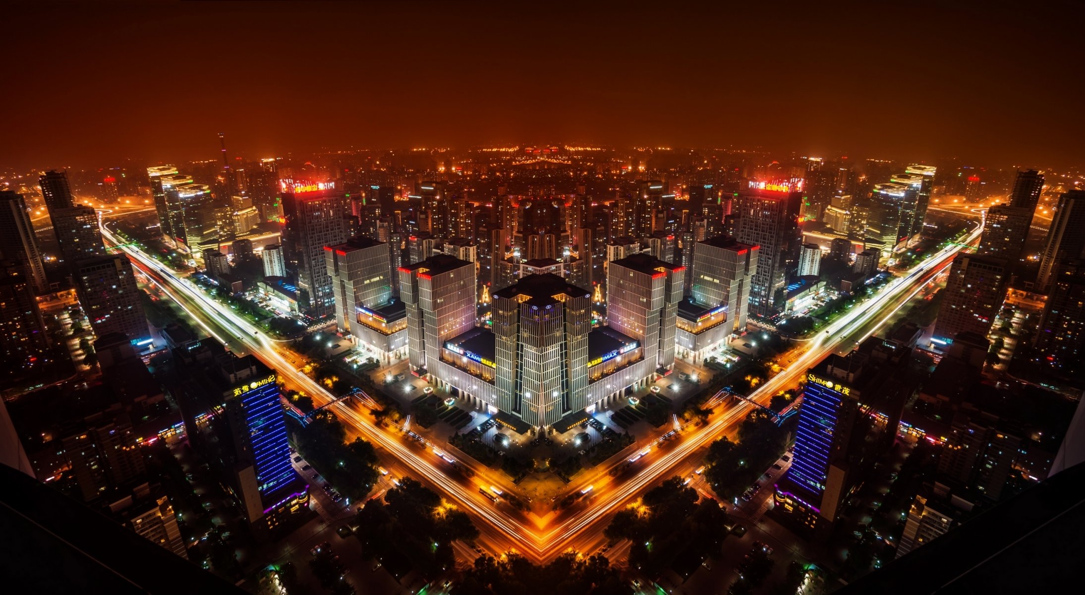 beijing china night city panorama