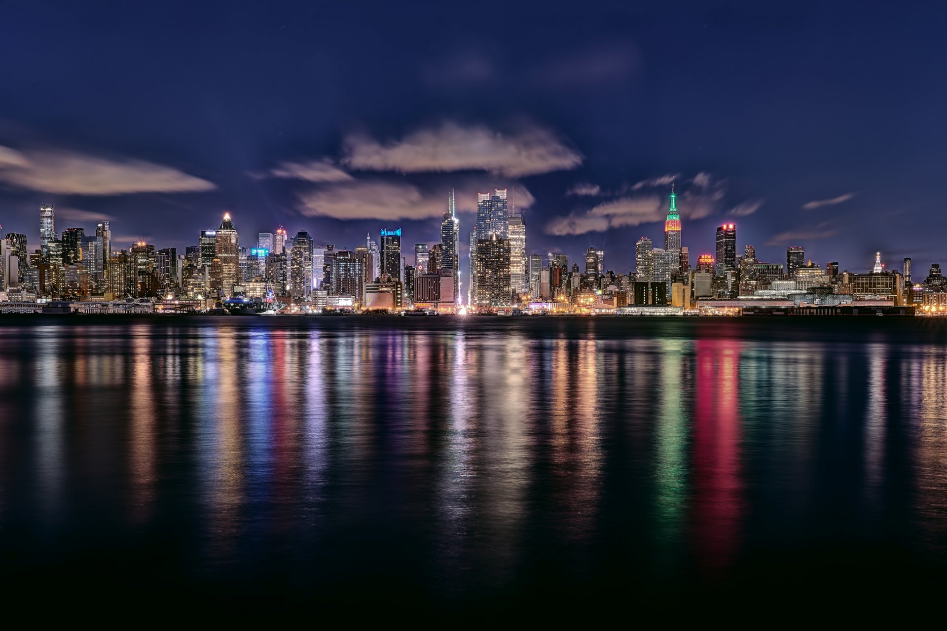 stadt new york usa nacht wolken himmel wasser zuhause hintergrundbeleuchtung