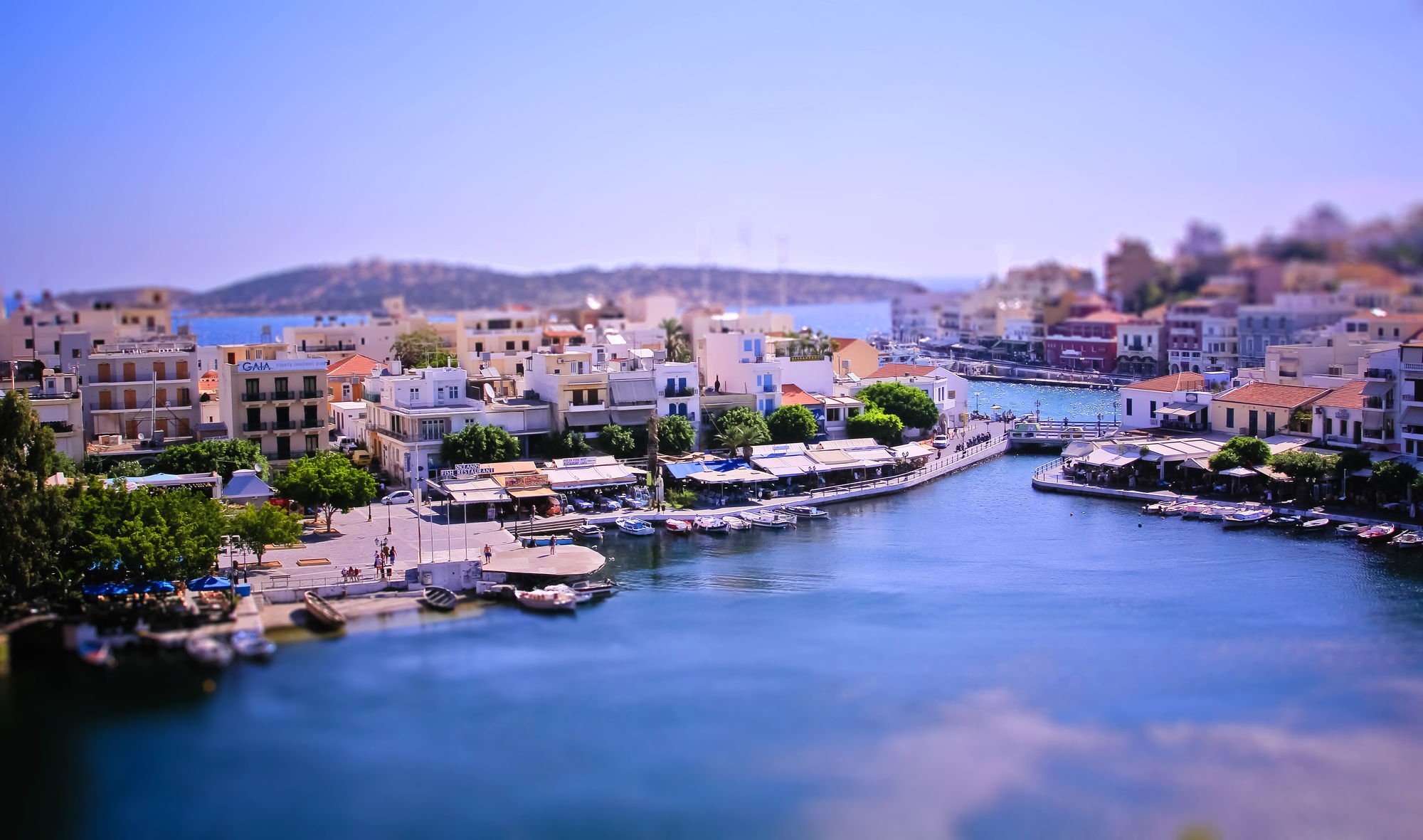 bucht stadt scher- und steigung tilt-shift griechenland boote