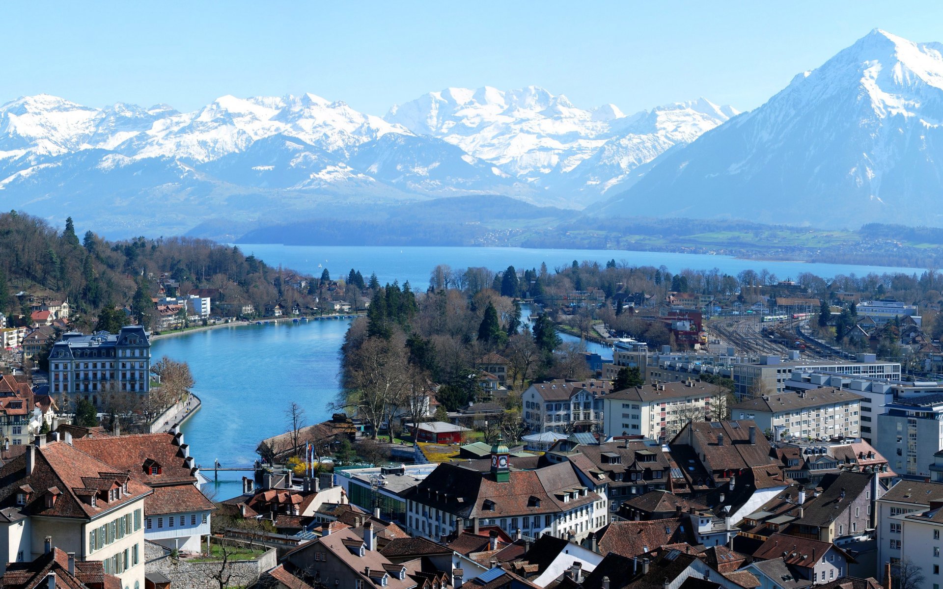 berne switzerland sky mountain snow landscape lake gulf bridge house quarter street tree