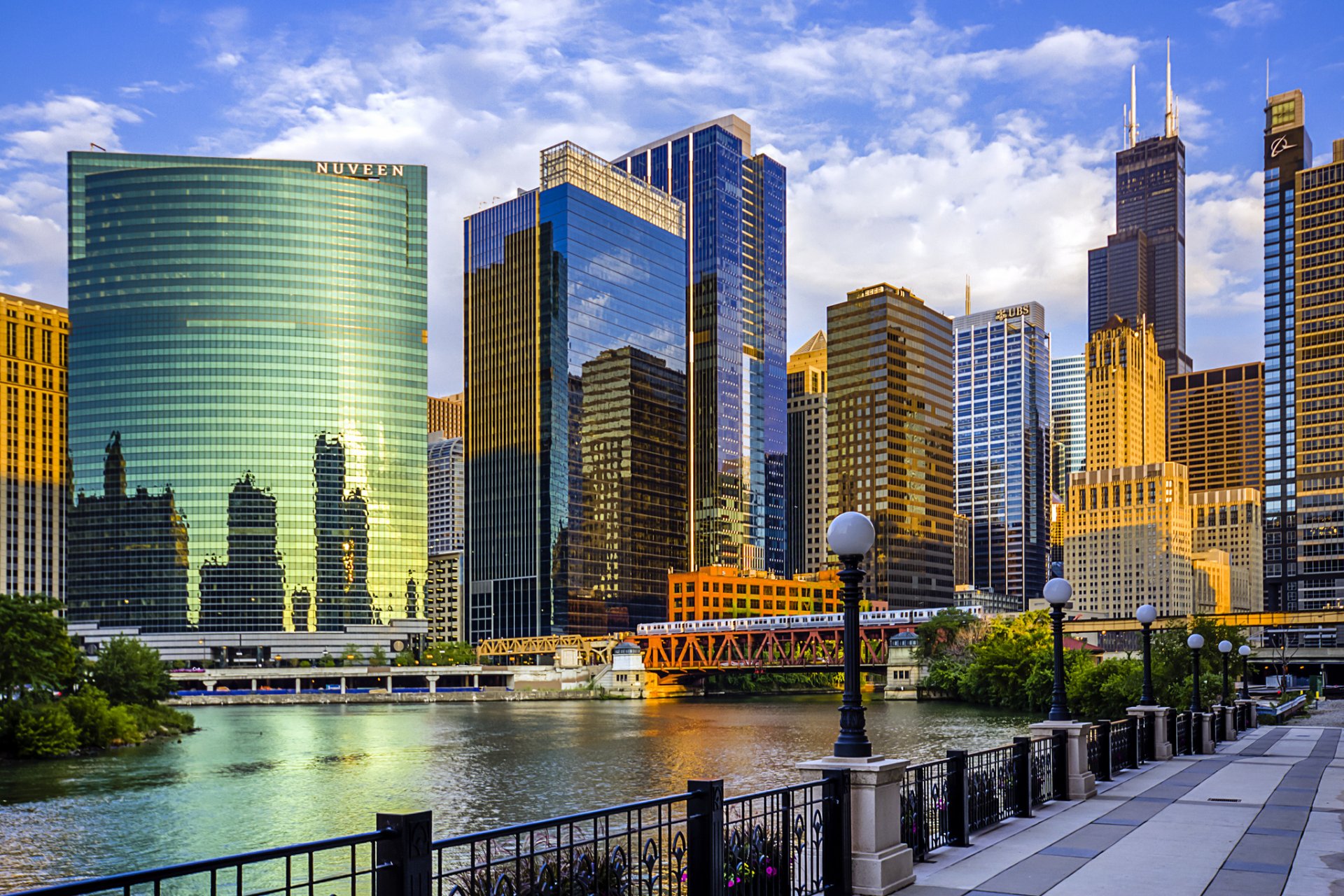 chicago ciudad illinois estados unidos río puente rascacielos