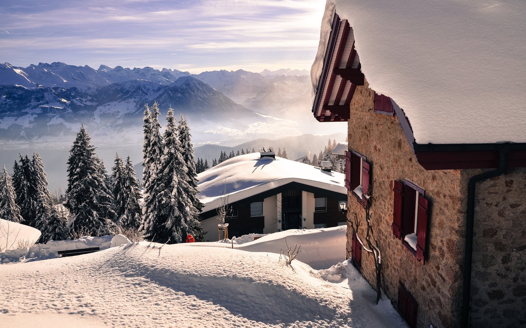 montagnes hiver maisons