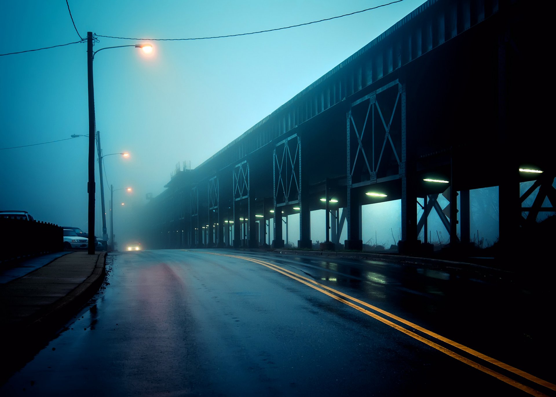 richmond viaducto virginia estados unidos estados unidos virginia ciudad carretera puente linternas crepúsculo niebla