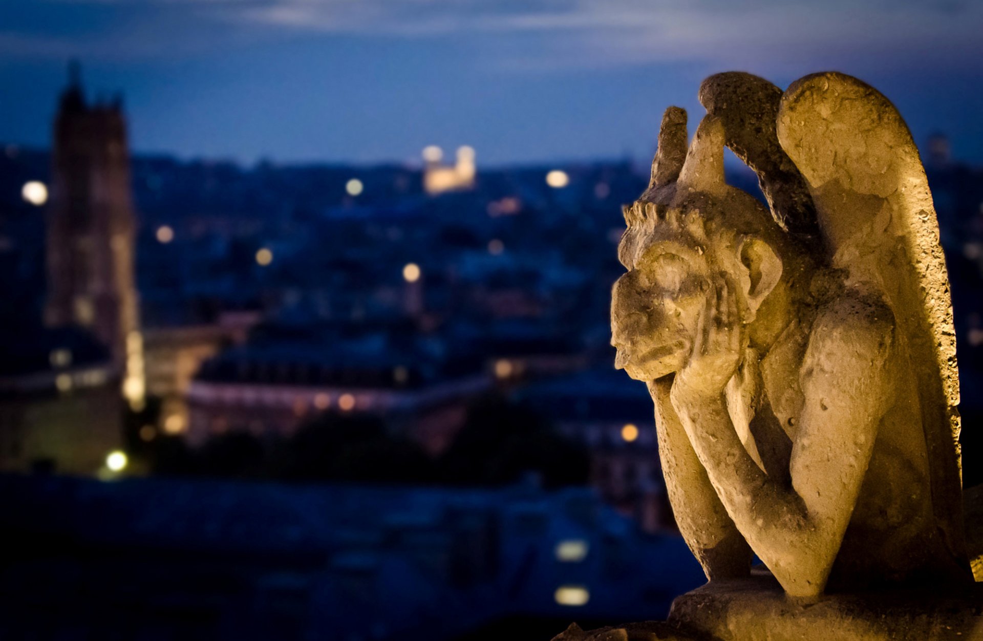 notre dame de paris francia parís notre dame de paris catedral de notre dame gargouille gárgola gárgola escultura ciudad noche desenfoque