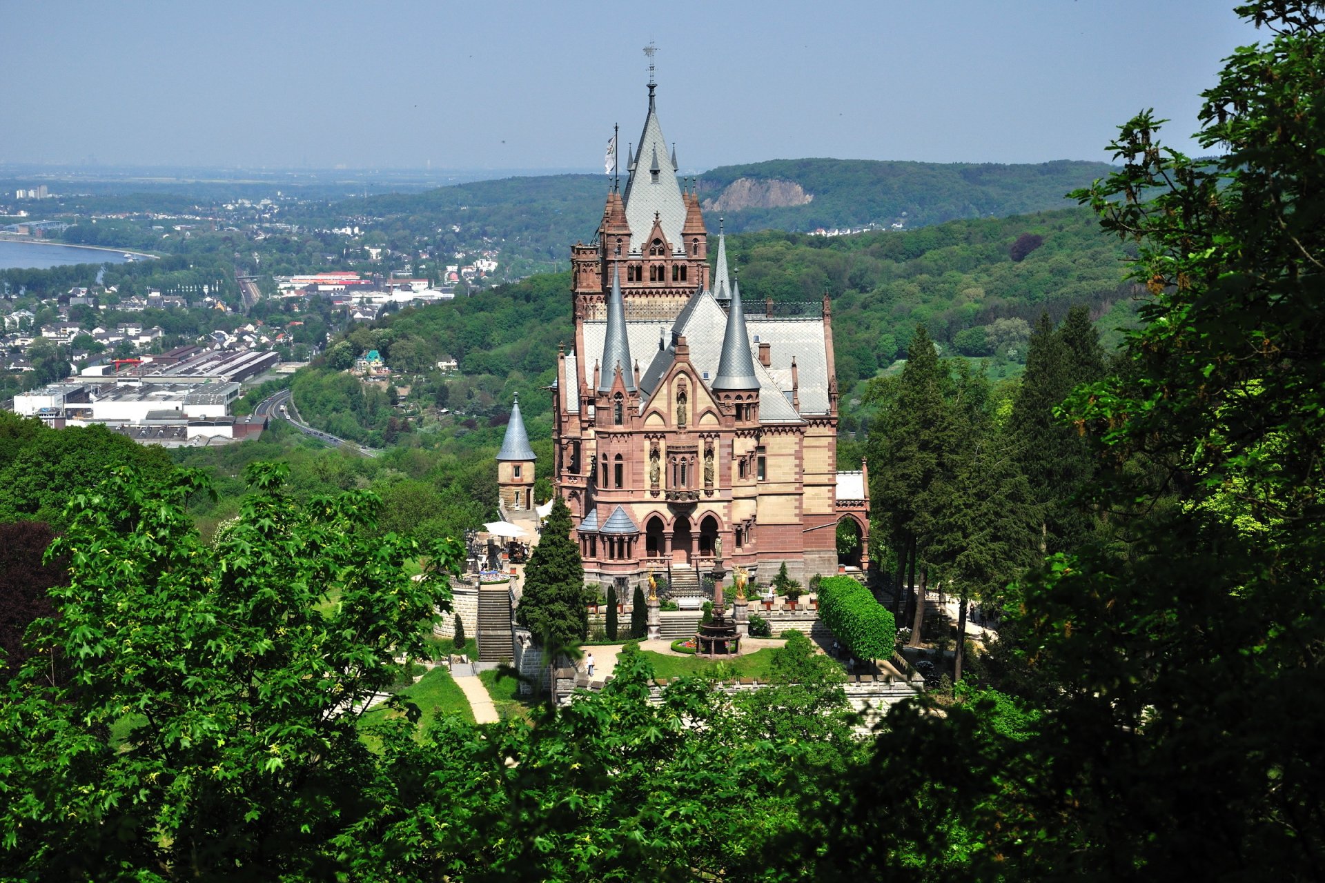 castle germany drachenburg town forest green photo