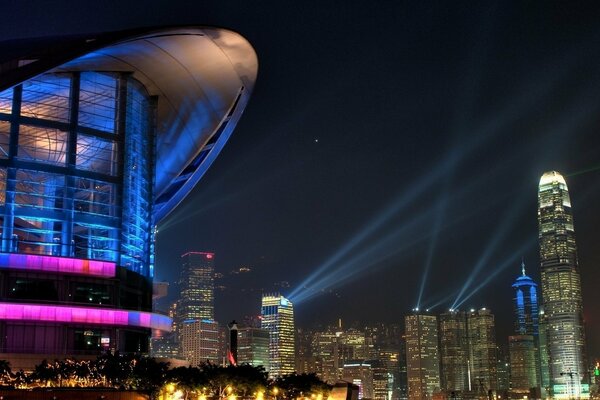 Big night city with skyscrapers