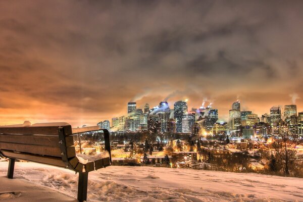 Bench with a view of the night city