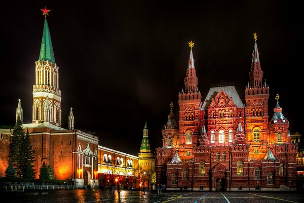 Nocny Moskiewski Kreml Plac Czerwony
