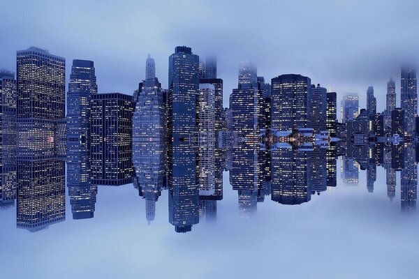 Отражение Нью-Йорка в гавани