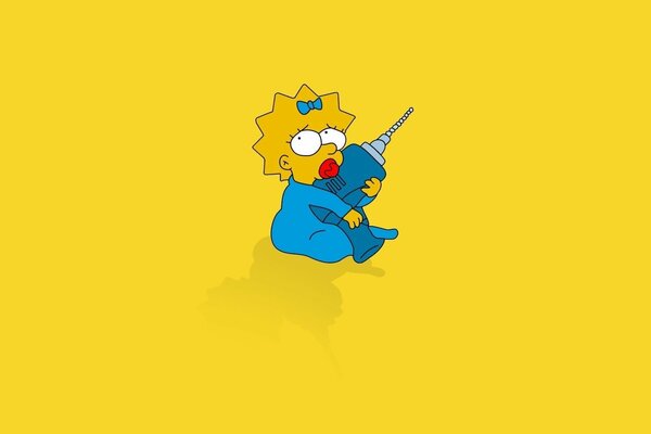 Maggie from the Simpsons cartoon on a yellow background