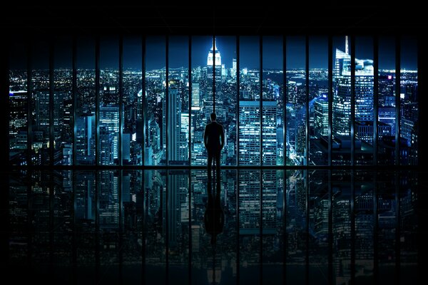 A man at the window in Gotham City New York