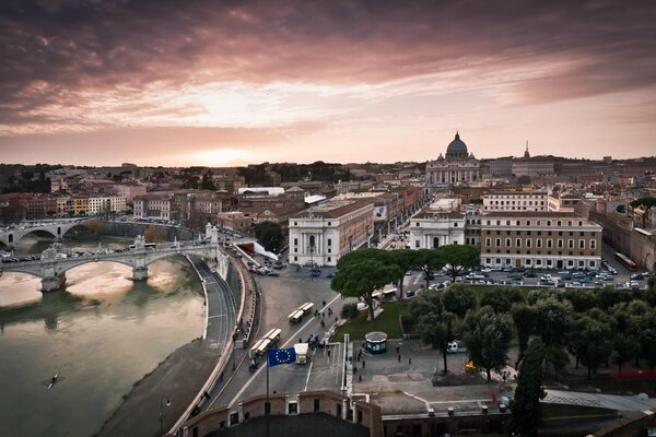 The streets of the Vatican in the light of sunset