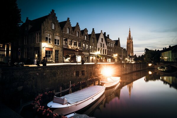 The quiet twilight of sleeping Bruges in Belgium