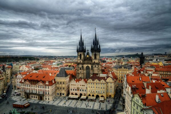 Architecture of the Czech Republic against a cloudy sky