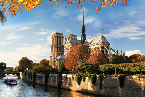 Autumn Paris. Water view of Notre Dame