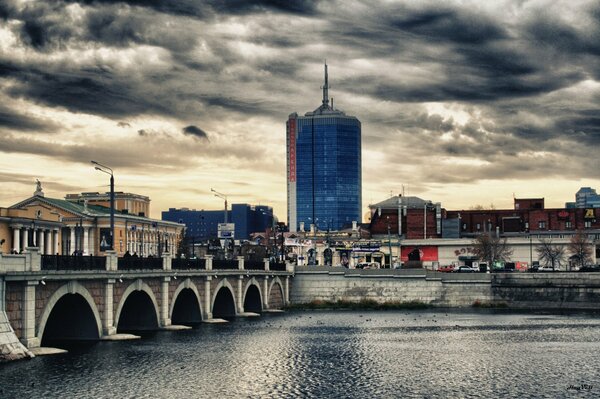 Russia , Chelyabinsk city under a gloomy sky