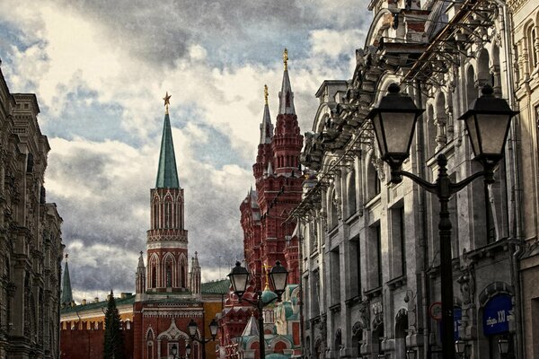 The Kremlin in old Moscow before the rain