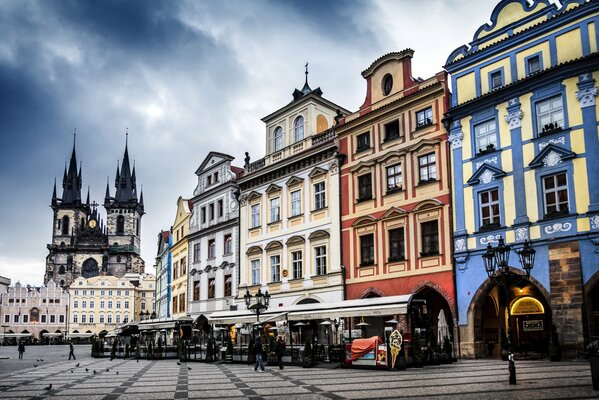 Architecture of buildings of the Czech Republic. Old Town Square and Tynsky Temple are people s favorite places