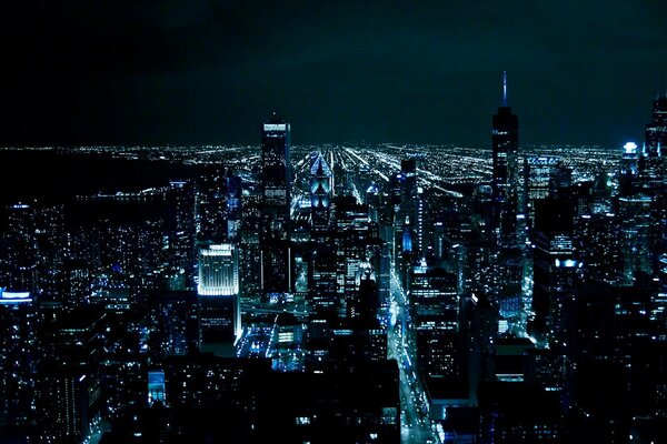 Nuit de Chicago dans la nuit tout dans les lumières