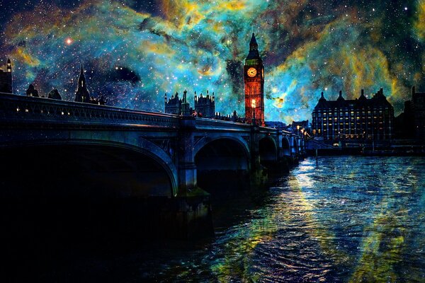 Peinture du London Night Bridge