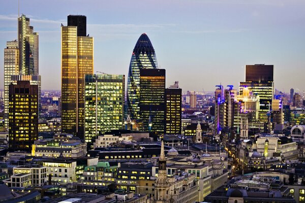 Skyscrapers of the city in the evening