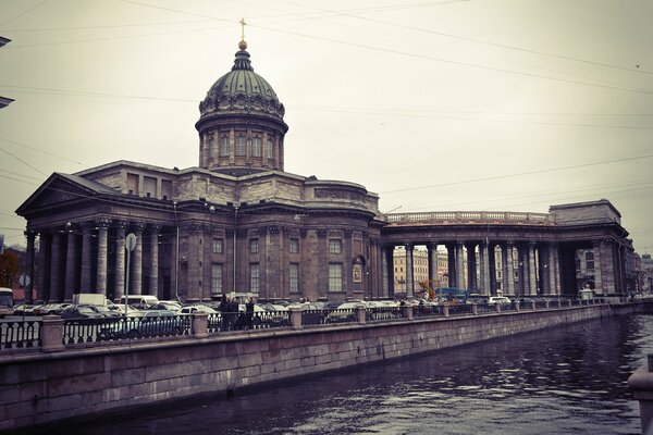 Kazan Cathedral on the embankment of the river in St. Petersburg, Russia