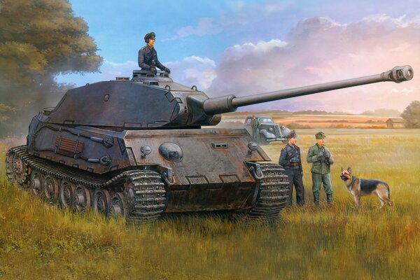 Dibujo de un tanque pesado alemán en el campo