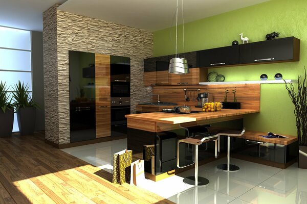 Kitchen design with a bar counter