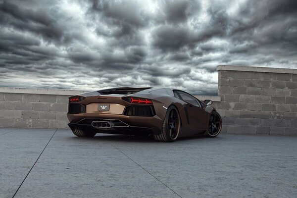 Charming Lamborghini on a photo shoot under a spectacular sky