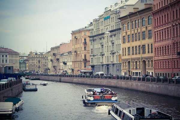 Boat trip on the river in St. Petersburg