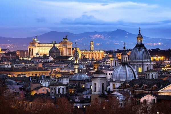 Panorama of evening Italy. Architecture of the city