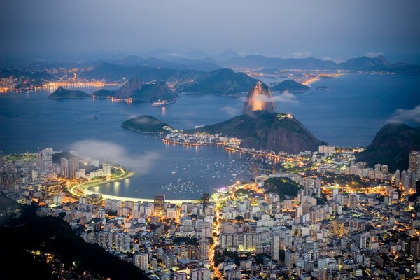 Panorama of the evening city of Rio de Janeiro