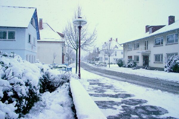 Snowy winter on a city street