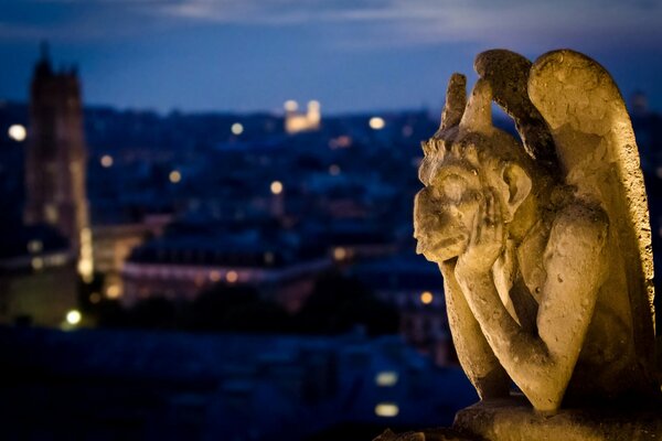 Gargoyle sculpture in Paris Cathedral of Notre Dame de Paris