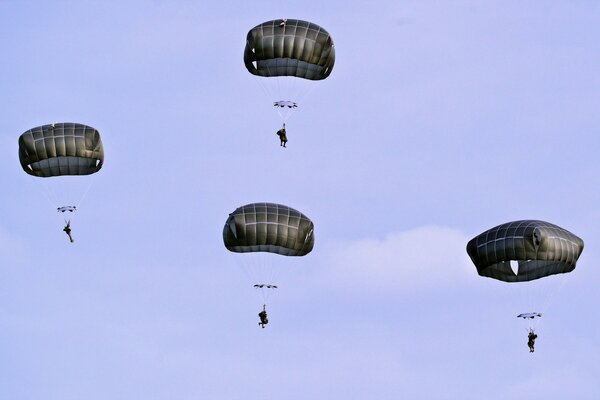 American parachutists jump from the sky