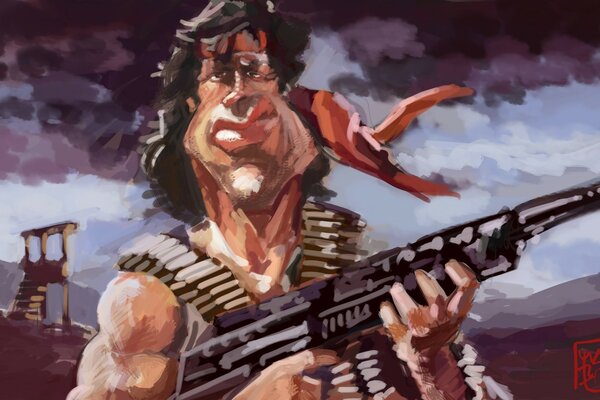 Dessin de Sylvester Stallone avec des armes