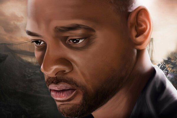 A hand-drawn portrait of a sad Will Smith