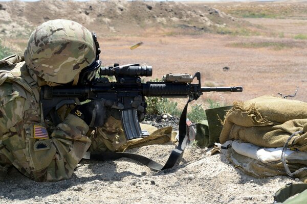 Shooting soldier of the American army