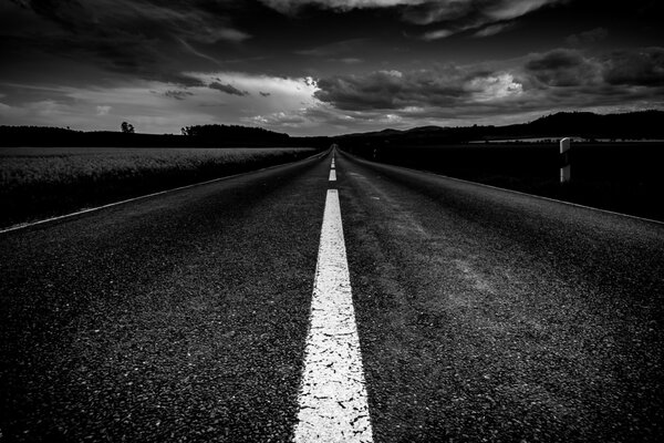 Black and white photo of the road